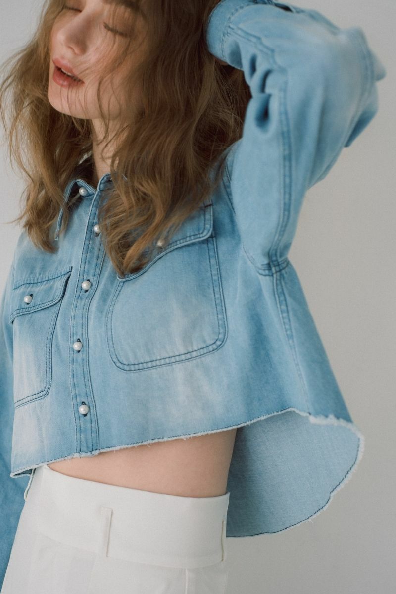 パールショートデニムシャツ【blue】 | maison de Dolce