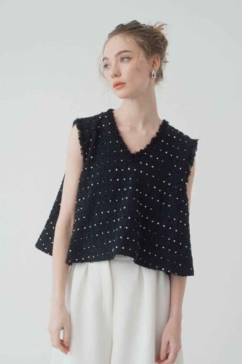 送料無料 日本 candy tweed Dolce. de maison | vest/black カットソー(半袖+袖なし)