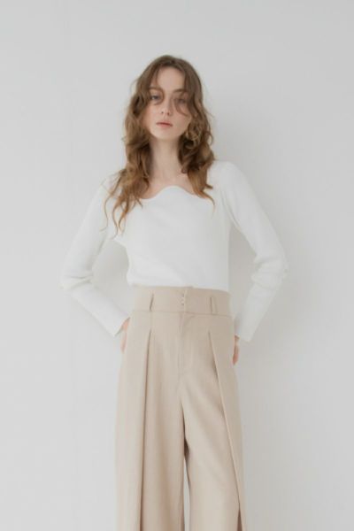 maison de Dolce. オーバーラップストレートパンツ ホワイト XS 新品タグ付き☆maison de Dolce. オーバーラップストレート